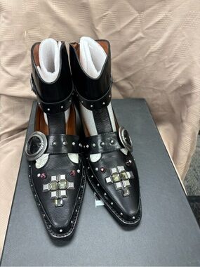 Coach Western Creeper Booties Black Leather Studded Bejeweled Buckle Boot Sz 8.5